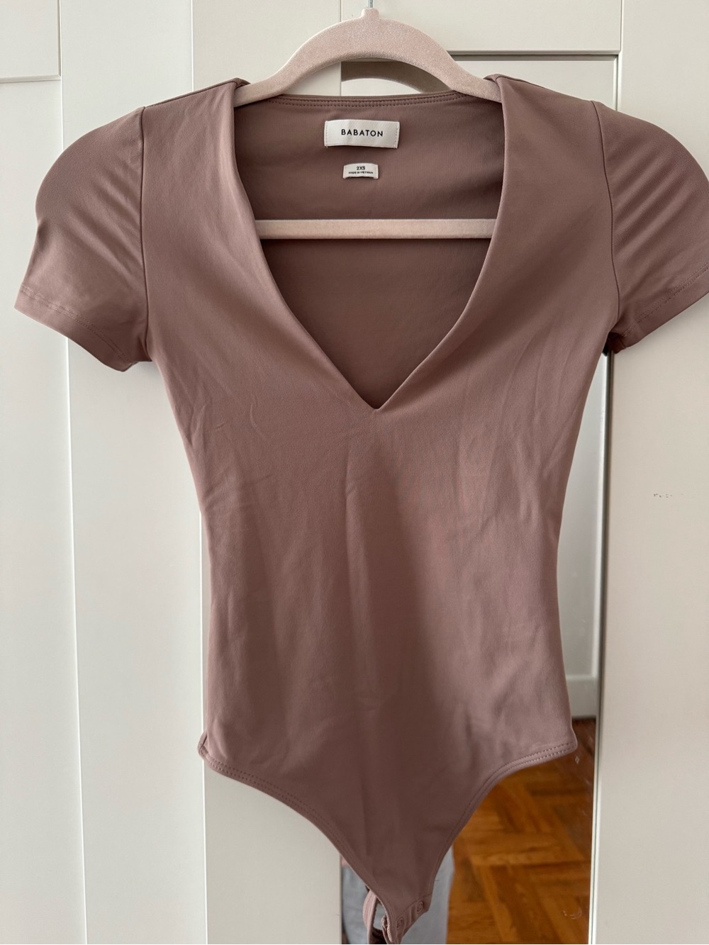 Aritzia Babaton Mauve V-Neck Short Sleeve Bodysuit